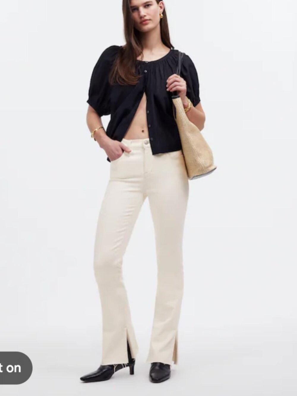 Madewell Women's Kick out Full-length Jean White Slit Raw Hem Size 31